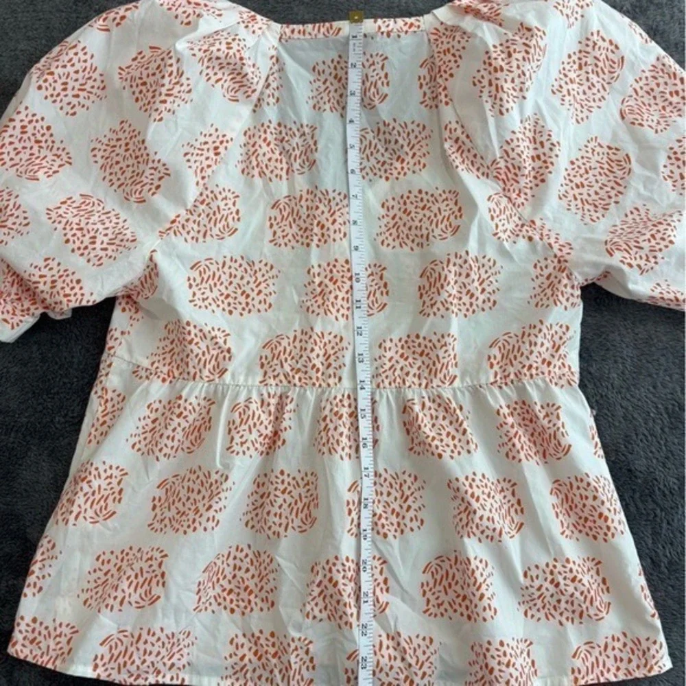 Anthropologie Moglea Orange White Abstract Print‎ Puff Sleeve Babydoll Top XS